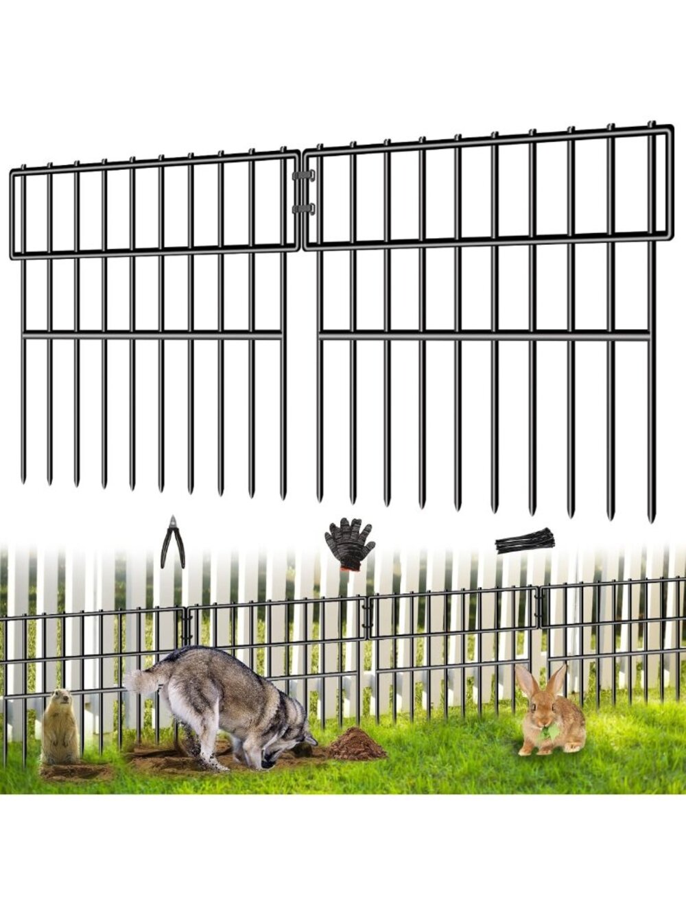 39.5ft No Dig Dog Barrier Fence - 28 Panels, Anti-Digging, Rustproof Garden